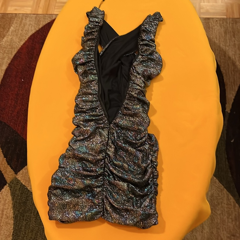 NWOT Zara drapped crossover neck sparkling multicoloured mini dress. Size XS. - Picture 6 of 13